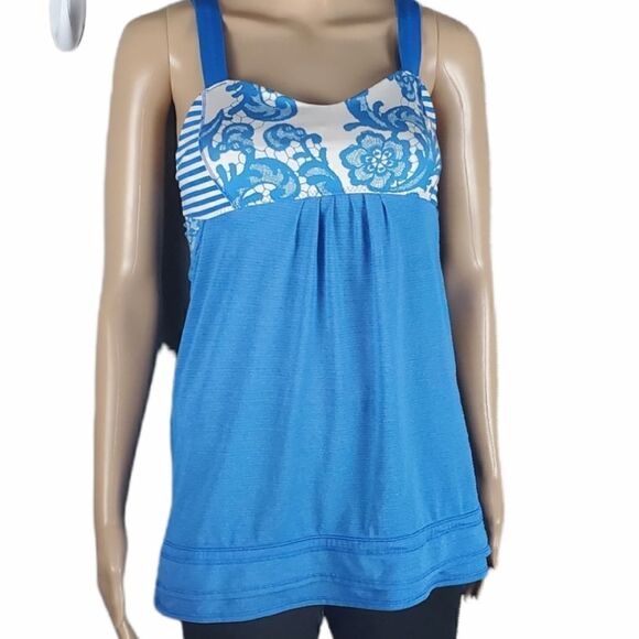 Lululemon Blue Floral, StripedScuba Tank Top - Picture 2 of 6